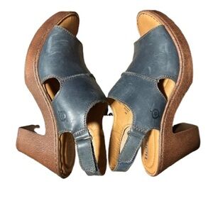 Born Wekiva Wedge Sandals Size 8 Navy Blue Leather Slingback